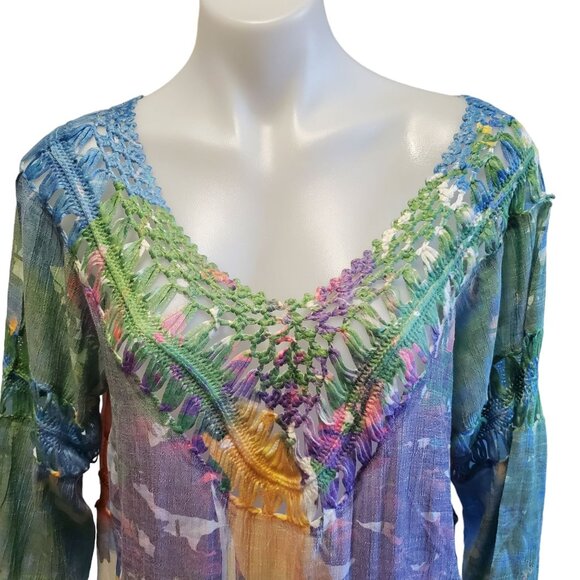 Rain Womens XL Rainbow Boho Floral Crochet Tunic Beach Bathingsuit Coverup - Picture 2 of 11